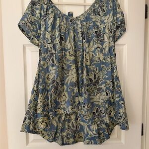 Free People Blue and Cream Floral Tunic